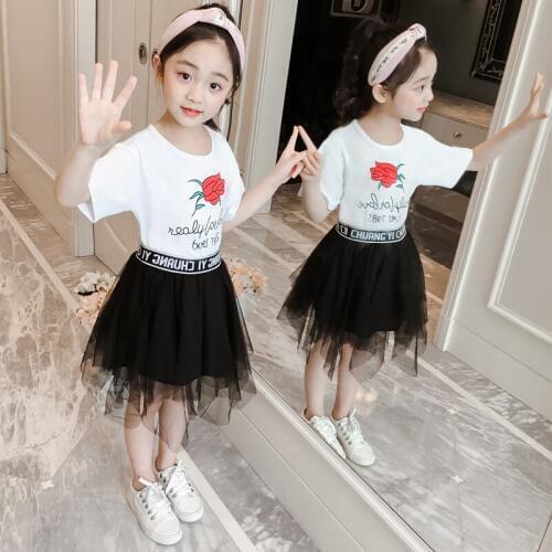 Girls Summer Clothing Set 2019 Baby Girls Clothes Kids Flower Short Sleeve Cotton Tops+Gauze Skirts 2pcs Suit Children Clothing