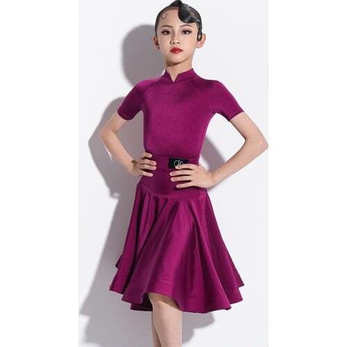 Latin Dance Costumes Girls New Summer Short Sleeve Practice Tops Skirt Professional Ballroom Dance Competition Dress DWY5719