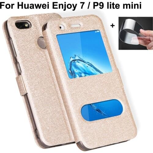 Front Window Leather Filp Case For Huawei P9 lite mini phone cover For Huawei Enjoy 7 Enjoy7 back cases P9 litemini bumper coque