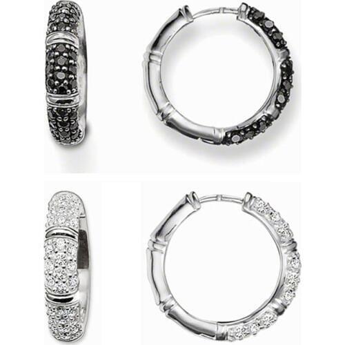 Creole Hinged Bamboo Hoop Earrings for Women Men 925 Sterling Silver White Black Circle Ear Plant Good Jewelry Accessories Gifts