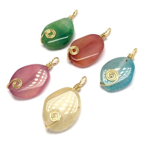 Natural Stone Pendant Irregular Blue/Green/Pink Crystal Necklace Pendant for Charms Jewelry Making Reiki Healing Gift