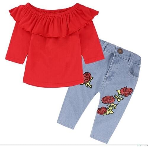 2018 new fashion girl clothing childrens clothing fairy tale style bamboo cotton casual Long sleeve+ jeans suit 1-7Y