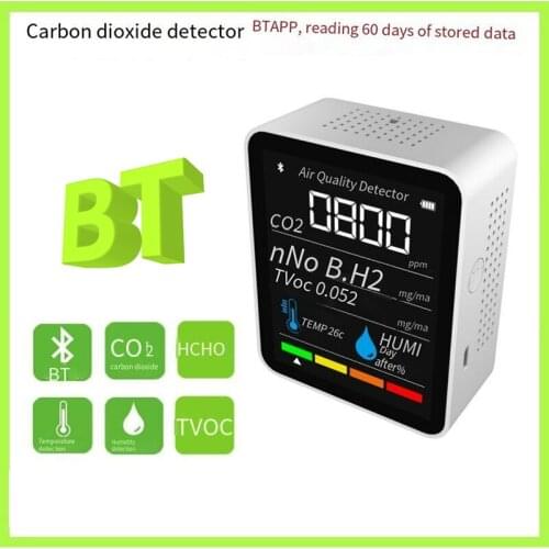New 5 In 1 BT CO2 Temperature Humidity Sensor Digital Tester Air Quality Monitor Carbon Dioxide Formaldehyde HCHO Detector TVOC