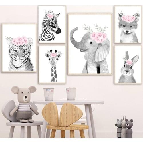 Safari Animal Giraffe Tiger Zebra Rabbit Wall Art Canvas Painting Nordic Posters And Prints Wall Pictures Baby Kids Room Decor