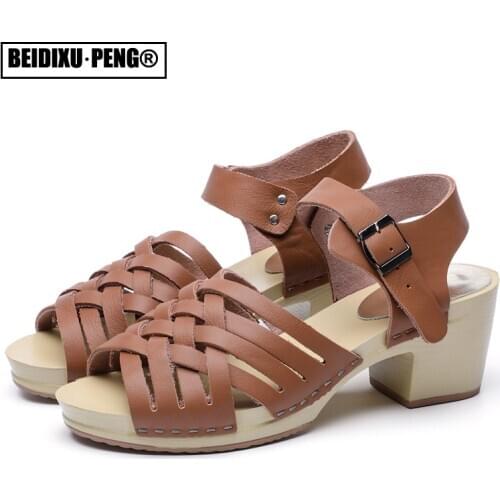 Casual Femme Wedges Heeled Sandals Platform Cross Ankle Strappy Genuine Leather Summer Party Shoes Large Size