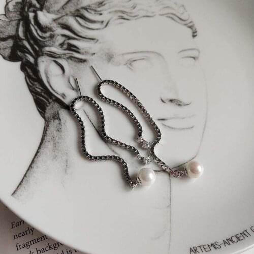 Real 925 Sterling Silver Long Box Chain Dangle Earrings For Women Freshwater Pearl Drop Earring Party Gifts Fashion Jewelry