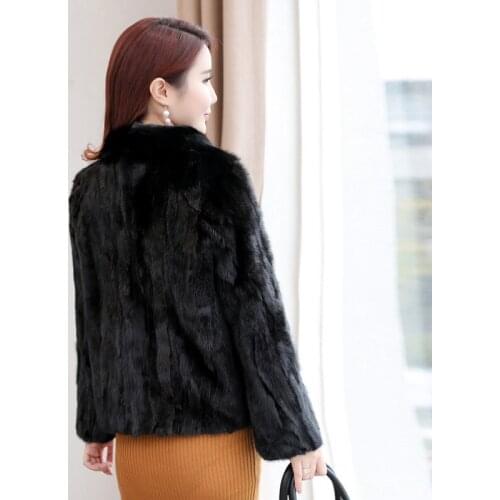 Natural Mink Coats Women Real Fur Coat Female Black Turn-down Collar Slim Womens Winter Jacket abrigo mujer WYQ1575