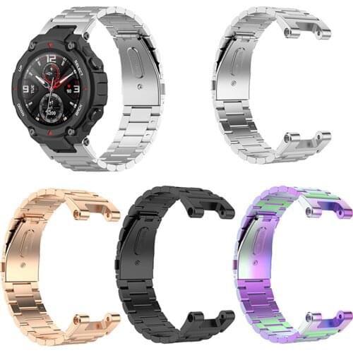 Replacement Watchband for Huami Amazfit T-Rex A1918 Smart Watch Accessories Watch Strap DelicateThree Beads Steel Wristband