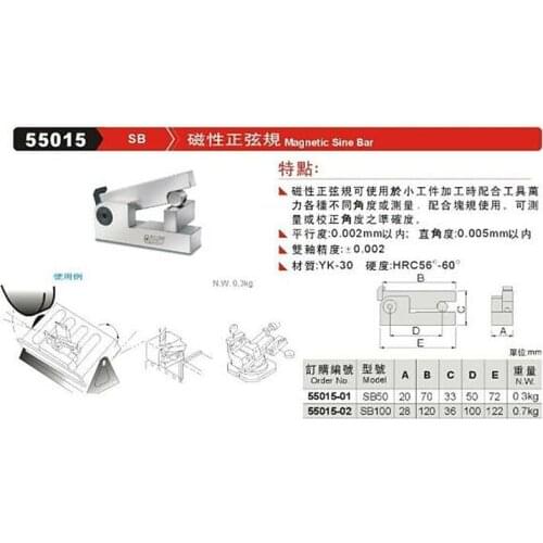 EDM Machine CNC PERMANENT MAGNETIC SINE BAR - MADE IN TAIWAN 55015-01-55015-02