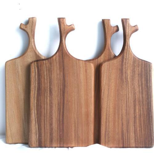 Super new product Acacia tree fork plate whole wood creative cutting board cut fruit breadbelt handle plate