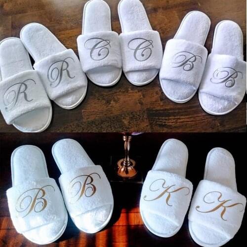 Personalized Slippers+Robe Set Wedding Bridesmaid Initials Slippers Custom Name Lace Robe Hen Night Bachelorette Party Gifts