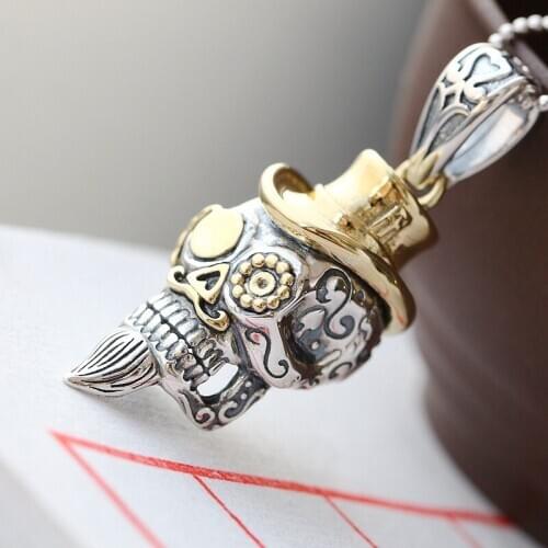 Vintage Thai Silver Wholesale S925 Sterling Silver Skull Pendant Male And Female Models Retro Silver Pendant Silver Pendant