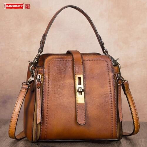 Vintage Bags Handmade Leather Bag Womens Handbag Messenger Bag Women shoulder Bag New Laptop Full-grain Leather Bucket Bags