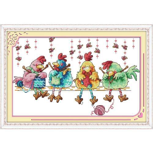 The chicken knitting a sweater Cross Stitch cartoon DMC colour cotton 14ct 18ct Set DIY Cotton silk Kit Embroidery Needlework