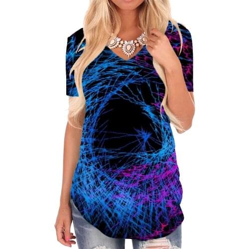 Giyu Brand Colorful T-shirt women Abstract Tshirts Printed Psychedelic T-shirts 3d Art V-neck Tshirt Womens Clothing Summer