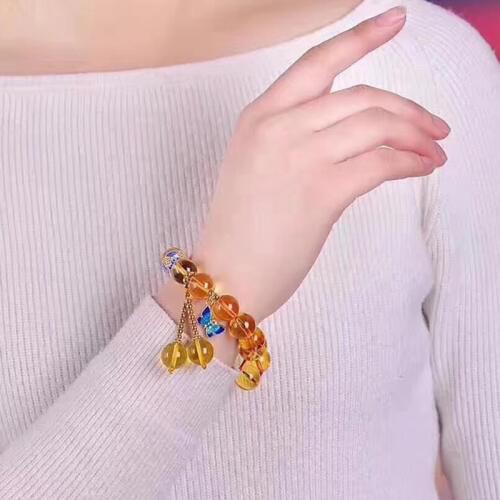 Yellow Crystal Bracelet 12mm Round Beads Baked Blue Accessorie Wealth Lucky for Women Japanese and Korean Style Bracelet Jewelry