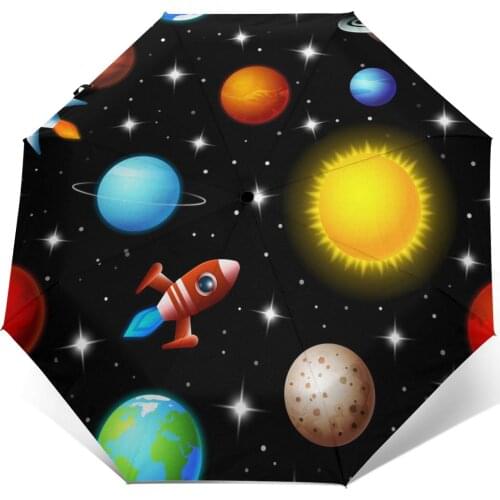Automatic Umbrella Rain Women Three-folding Rockets Flying Through Starry Sky Space Windproof Umbrella Female Waterproof parasol