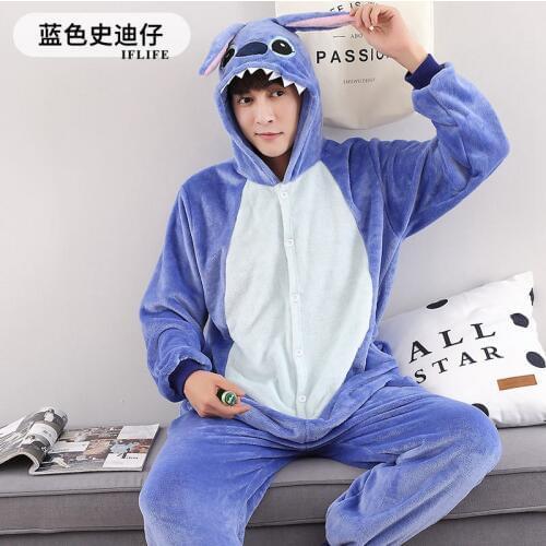 2019 Winter Women Kigurumi Onesie Stitch Pajamas Sets Cute Flannel Animal Pajama Nightie Warm Hooded Sleepwear Costume