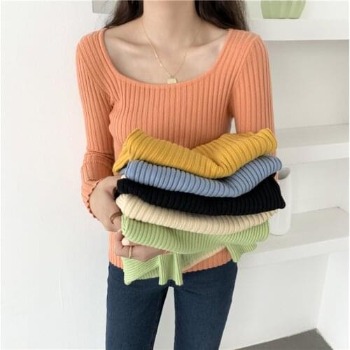 2021 chic Autumn winter Slim Basic Ribbed Sweater Pullovers Women Long Sleeve Casual Warm knit Jumpers top jersey mujer