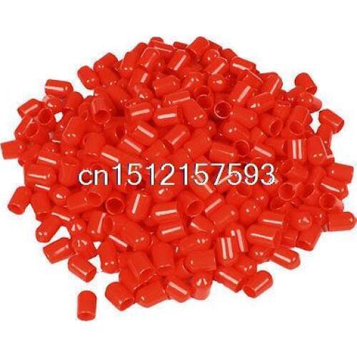 350 Pcs 14mm Height 8mm Inner Dia Round Tip Red PVC Insulated End Caps
