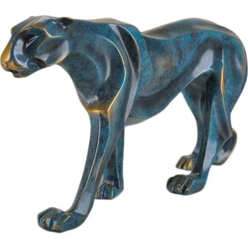 44CM MODERN SIMPLE ART BRONZE LEOPARD STATUE ANIMAL CHEETAH FIGURINE RESIN CRAFTS DESKTOP DECORATION OFFICE R1424