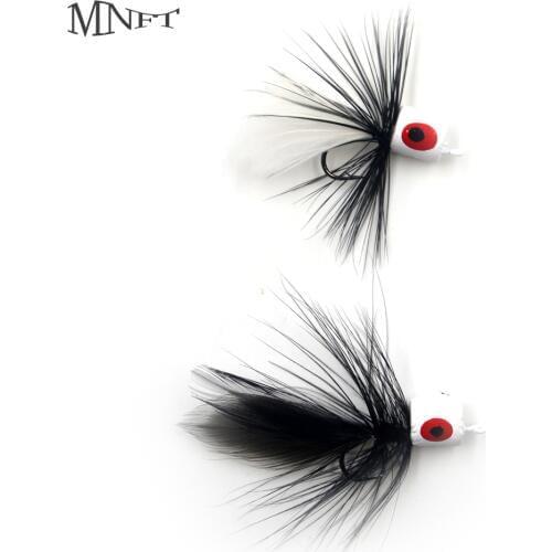 MNFT 6Pcs Fly Fishing Floating Foam Poppers Black Tail White Body #7 Hooks Flies Lure Bass Salmon Trout Fishing