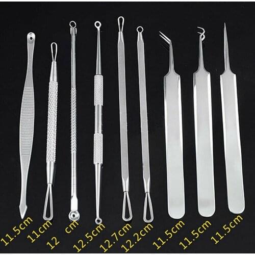 9pcs Blackhead Remover Tools Extractor Acne Pimple Blemish Popper Clips Tools Kit Facial Pore Skin Care Tool