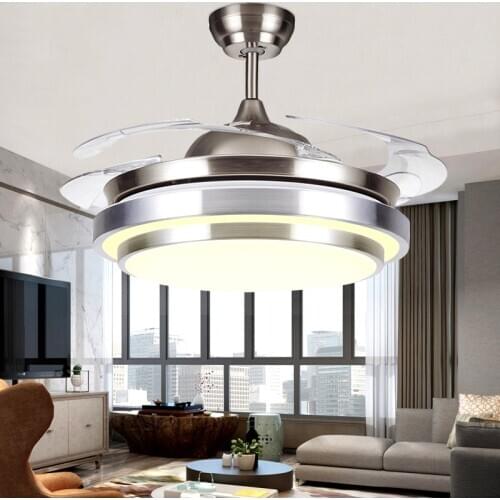 American 110V Invisible Ceiling Fan Lamp Fan Lamp Living Room Dining Room Bedroom Modern Space Aluminum Silver Ceiling Lamp