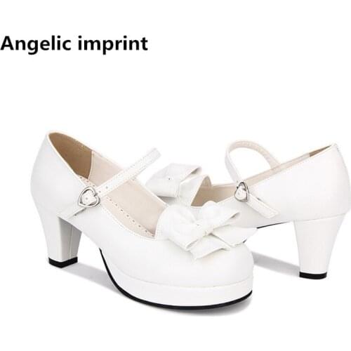 Angelic imprint woman mori girl lolita cosplay shoes lady high heels pumps women princess dress party shoes 6.5cm 33-47 BOWTIES