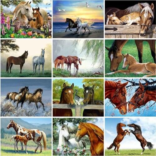 Animal DIY 5D Diamond Painting Full Round Resin Horse In Love Diamond Embroidery Cross Stitch Kits Handmade Gift Home Decor
