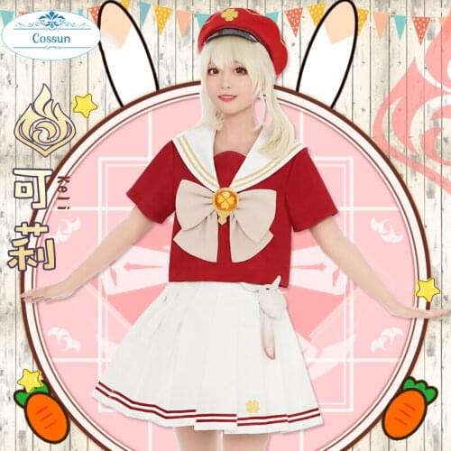 Anime! Genshin Impact Klee Keqing Qiqi Lovely School Uniform Cosplay Costume Halloween Pary Suit Dailydress For Women 2021 NEW