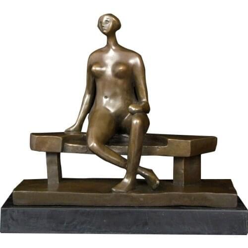 ArtsHom DS-470 Abstract Woman Statue Sculpture European style bronze woman sitting on bench art figurines for home decoration