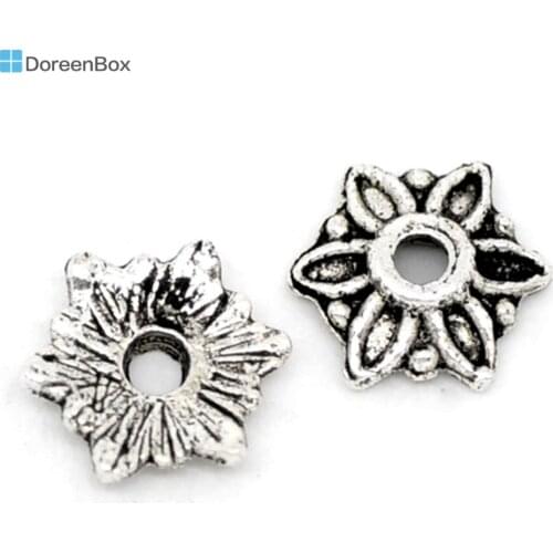 Doreen Box Lovely 300 Silver Color Flower Bead Caps Findings 8x7mm (B11099)
