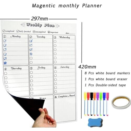 Dry Erase Board Magnetic Weekly&Monthly Planner Calendar Template Erasable Markers Fridge Kids Message Memo Teaching Door board