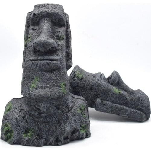 Easter Island Stone Statue Resin Ornament Fish Tank Aquarium Decoration Gnome Terrarium Reptile Tank Artificial Stone Home Decor