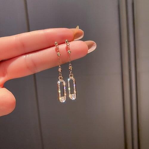 Classic Female White Crystal Drop Earrings Charm Gold Color Wedding Earrings Cute Hollow Square Dangle Earrings For Women