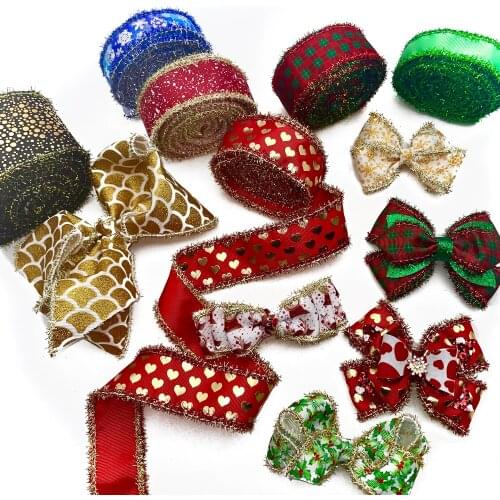 38mm 2Yard/roll Grosgrain Ribbon with Tinsel Edge DIY Gift DIY Sewing Wrapping Art Sewing Bow-knot Hairbows,2Yc20399