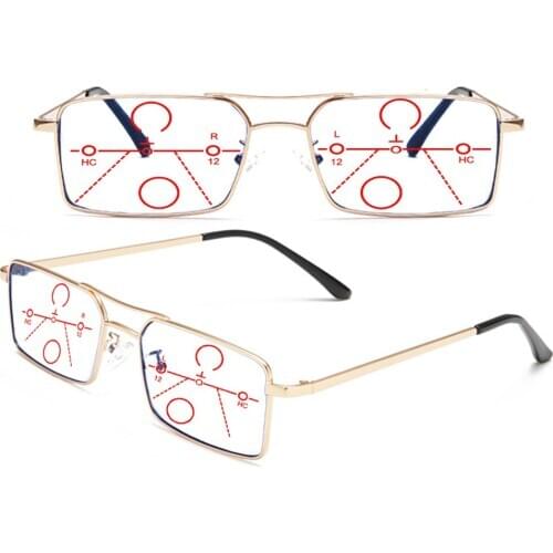 Small Square Double Bridge Gold Men Progressive Multifocal Reading Glasses +0.75 +1 +1.25 +1.5 +1.75 +2 +2.25 +2.5 +2.75 To +4