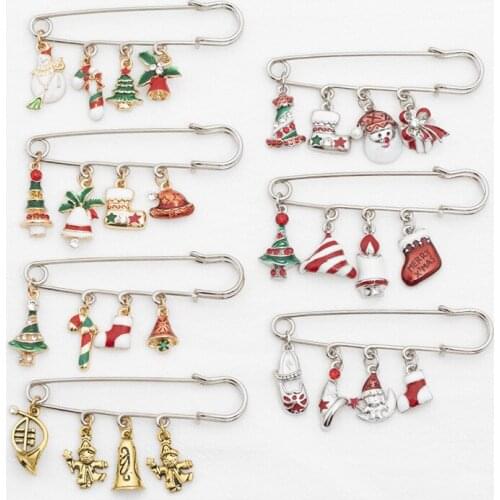 Fashion Elk Tree Santa Claus Pendant Brooch For Women Girls New Design Geometric Badge Pins Jewelry Christmas Party Gifts