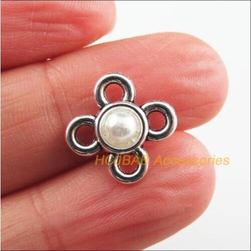 Fashion 25Pcs New Clover Charms Tibetan Silver Color White Acrylic Connectors 15mm