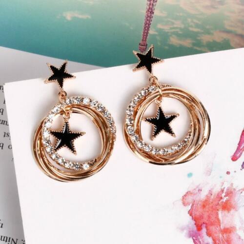 Fashion Jewelry Multi-layer Circle Statement Crystal Earrings Metal Star Earrings Wild Bohemian Womens Big Earrings