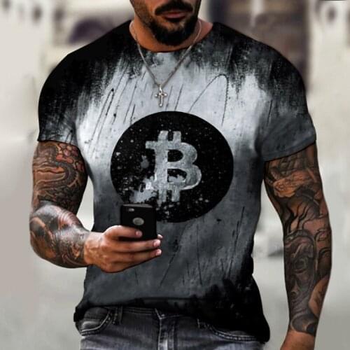 Mens Short Sleeve Loose T-shirt Bitcoin 3d Print Slim Round Neck Pullover Plus Size Casual Streetwear Byck Brand Clothing