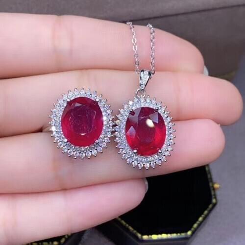 100% Natural Real Ruby Set 925 Sterling Silver,1pc Ruby Ring,1pc Ruby Pendant Engagement Jewelry