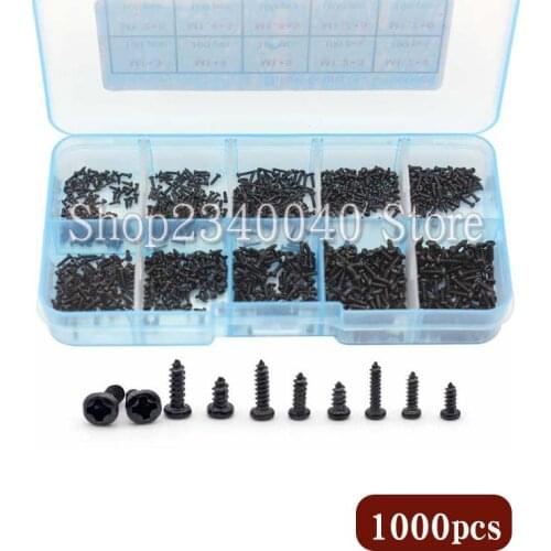 1000pcs/set M1 M1.2 M1.4 M1.7 Mix Pa Phillips Head Micro Screws Round Mini-Head Self-tapping Electronic Small Wood Screws Kit