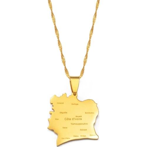 Anniyo COTE D IVOIRE Map With City Pendant Necklaces Ivory Coast Country Map Jewelry #245321