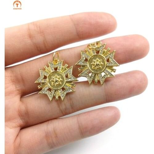 5pcs Flash Micro Pave CZ Star Shape Pendant Gold Radial Charm Gold Brass Plate Sun Pendant For Necklace Women Charms Finding