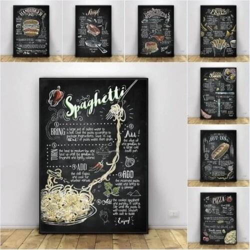Food Guidance Recipe Posters and Prints Kitchen Restaurant Canvas Art Painting Home Decoration Wall Pictures for Dining Room