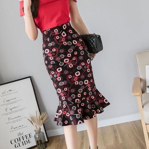 Plus Size 5xl Womens Mermaid Skirt Casual Print High Elastic Big Size 4xl Skirt Korean Office Women Sexy Midi Skirts Jupe Femme
