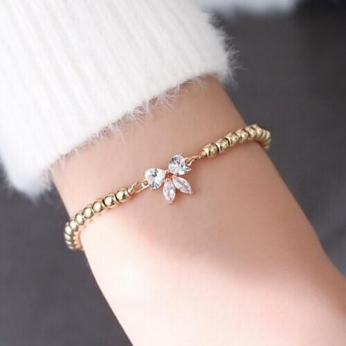 Adjustable Gold Silver Color Chain Shiny Zircon Butterfly Bow Bracelet for Girls