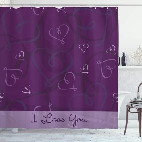 Romantic Shower Curtain Lavender Colored Romantic Themed Image with Hand Drawn Hearts Image Bathroom Decor Set with Hooks 70"
